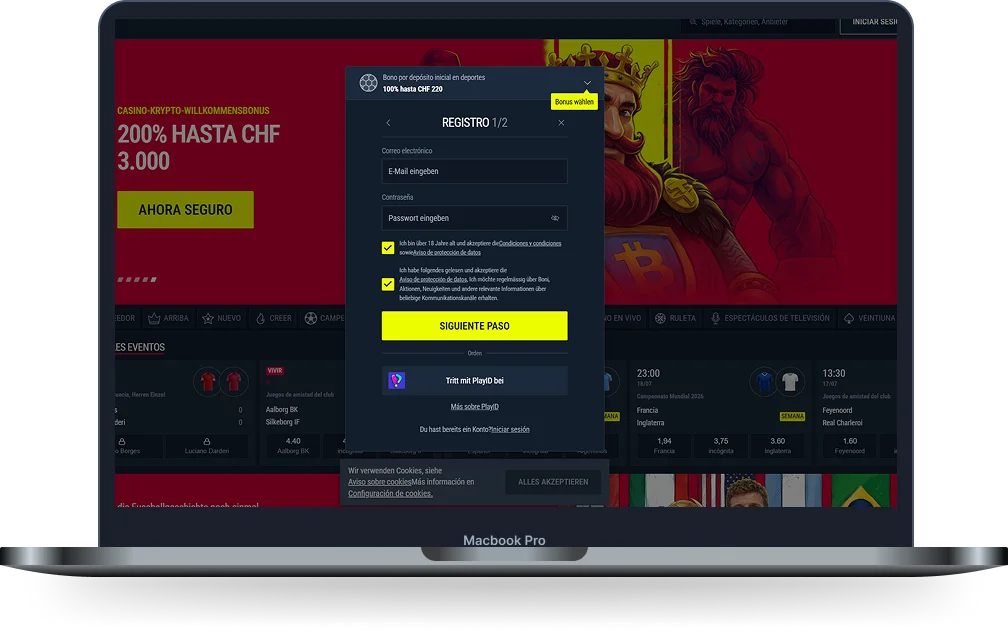 Rabona Casino formulario de registro para crear una nueva cuenta